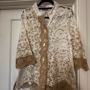 Moonlight Elegant Lace Women Top in White and Tan Lg